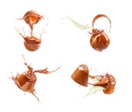 Reeks chocolade, met chocolade en melkstroom royalty-vrije illustratie Reeks chocolade, met chocolade en melkstroom royalty-vrije illustratie