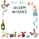 Reeks giften, drank, engelen, de wintersokken, de reeks van de sneeuwmanillustratie royalty-vrije illustratie Reeks giften, drank, engelen, de wintersokken, de reeks van de sneeuwmanillustratie royalty-vrije illustratie