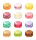 Reeks kleurrijke Franse die makaronkoekjes op wit wordt geïsoleerd Vector illustratie stock illustratie Reeks kleurrijke Franse die makaronkoekjes op wit wordt geïsoleerd Vector illustratie stock illustratie