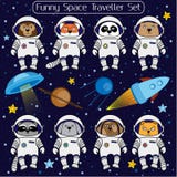 Reeks leuke dierlijke astronauten, de sterrenkosmos van het raket satellietufo royalty-vrije illustratie Reeks leuke dierlijke astronauten, de sterrenkosmos van het raket satellietufo royalty-vrije illustratie
