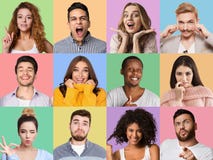 Reeks mannelijke en vrouwelijke emotionele portretten royalty-vrije stock foto Reeks mannelijke en vrouwelijke emotionele portretten royalty-vrije stock foto