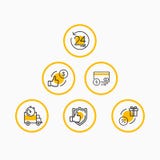 Reeks pictogrammen, zaken en financiën, levering en kortingen royalty-vrije illustratie Reeks pictogrammen, zaken en financiën, levering en kortingen royalty-vrije illustratie