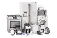 Reeks toestellen van het keukenhuis Broodrooster, wasmachine, koelkast stock illustratie Reeks toestellen van het keukenhuis Broodrooster, wasmachine, koelkast stock illustratie