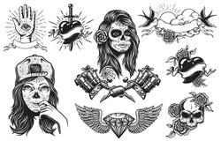 Reeks uitstekende tatoegeringensamenstellingen vector illustratie Reeks uitstekende tatoegeringensamenstellingen vector illustratie