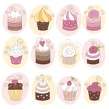 Reeks van 12 leuke cupcakes royalty-vrije illustratie Reeks van 12 leuke cupcakes royalty-vrije illustratie