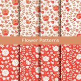 Reeks van acht naadloze vectorpatronen met hand getrokken bloemen ontwerp of verpakking, manier, textiel, dekking royalty-vrije illustratie Reeks van acht naadloze vectorpatronen met hand getrokken bloemen ontwerp of verpakking, manier, textiel, dekking royalty-vrije illustratie