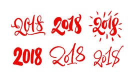 Reeks van 2018 die van letters voorzien Hand getrokken 2018 jaar kalligrafieaantallen Rood op Wit Moderne stijlinzameling vector illustratie Reeks van 2018 die van letters voorzien Hand getrokken 2018 jaar kalligrafieaantallen Rood op Wit Moderne stijlinzameling vector illustratie