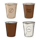 Reeks van document koffiekop over witte achtergrond De kop van de beeldverhaalkoffie royalty-vrije illustratie Reeks van document koffiekop over witte achtergrond De kop van de beeldverhaalkoffie royalty-vrije illustratie