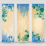 Reeks van drie banners van het grunge bloemenweb Stock Foto's Reeks van drie banners van het grunge bloemenweb Stock Foto's