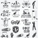 Reeks van Golfclubconcept met golfspelersilhouet stock illustratie Reeks van Golfclubconcept met golfspelersilhouet stock illustratie