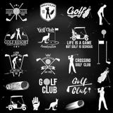 Reeks van Golfclubconcept met golfspelersilhouet stock illustratie Reeks van Golfclubconcept met golfspelersilhouet stock illustratie