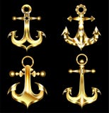 Reeks van gouden ankers Gouden anker royalty-vrije illustratie Reeks van gouden ankers Gouden anker royalty-vrije illustratie