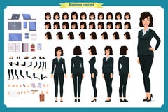 Reeks van het ontwerp van het Onderneemsterkarakter Voor, zij, achtermening geanimeerd karakter Beeldverhaalstijl, vlakke geïsole royalty-vrije illustratie Reeks van het ontwerp van het Onderneemsterkarakter Voor, zij, achtermening geanimeerd karakter Beeldverhaalstijl, vlakke geïsole royalty-vrije illustratie