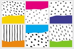 Reeks van 6 Kleurrijke Abstracte Geometrische Illustraties Hand Getrokken Geborstelde Punten, Strepen, Lijnen stock illustratie Reeks van 6 Kleurrijke Abstracte Geometrische Illustraties Hand Getrokken Geborstelde Punten, Strepen, Lijnen stock illustratie