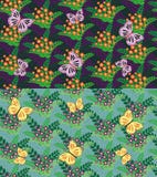 Reeks van naadloos bloemen en vlinderspatroon royalty-vrije illustratie Reeks van naadloos bloemen en vlinderspatroon royalty-vrije illustratie