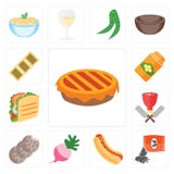 Reeks van Pastei, Zaden, Hotdog, Radijs, Koekjes, Slager, Taco, Slijpsteen royalty-vrije illustratie Reeks van Pastei, Zaden, Hotdog, Radijs, Koekjes, Slager, Taco, Slijpsteen royalty-vrije illustratie
