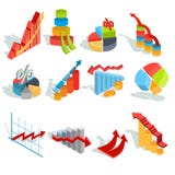 Reeks van vector isometrische infographic grafiek, diagrammen, histogrammen, pijlen van diverse types vector illustratie Reeks van vector isometrische infographic grafiek, diagrammen, histogrammen, pijlen van diverse types vector illustratie