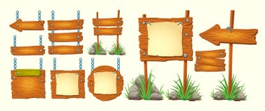 Reeks vector houten tekens van beeldverhaalillustraties, de elementen van het guiontwerp vector illustratie Reeks vector houten tekens van beeldverhaalillustraties, de elementen van het guiontwerp vector illustratie
