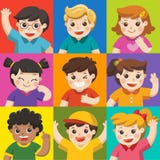 Reeks verschillende jonge geitjes met diverse houdingen Avatars van jongens en vector illustratie Reeks verschillende jonge geitjes met diverse houdingen Avatars van jongens en vector illustratie
