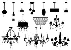 Reeksen van silhouetkroonluchter en lamp stock illustratie Reeksen van silhouetkroonluchter en lamp stock illustratie