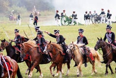 Reenactors dressed as Napoleonic war soldiers attack. Stock Image Reenactors dressed as Napoleonic war soldiers attack. Stock Image