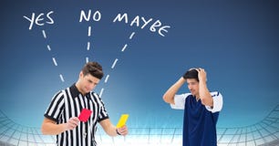 Referee giving player red or yellow card for foul and Yes No Maybe text with arrows graphic stock photography Referee giving player red or yellow card for foul and Yes No Maybe text with arrows graphic stock photography