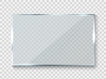 Reflecting glass banner. Gloss rectangle reflection 3d panel texture or clear window on transparent background vector