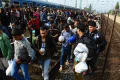 Refugees Leaving Hungary Royalty Free Stock Images Refugees Leaving Hungary Royalty Free Stock Images
