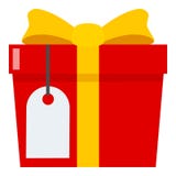 Regalo rojo con el icono plano de la etiqueta en blanco en blanco ilustración del vector Regalo rojo con el icono plano de la etiqueta en blanco en blanco ilustración del vector