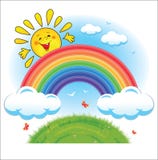 Regenboog, wolken en zon stock illustratie Regenboog, wolken en zon stock illustratie