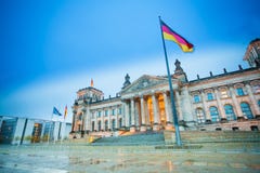 Reichstag view with German flag after rain stock photography Reichstag view with German flag after rain stock photography