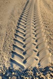 Reifenbahnen des Baggers im Sand lizenzfreie stockfotografie Reifenbahnen des Baggers im Sand lizenzfreie stockfotografie