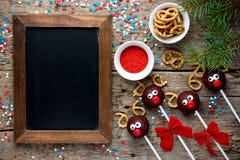 Reindeer cake pops Christmas treat for kids holiday food background
