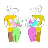 Reizende Damen halten einen kleinen Jungen und ein Mädchen in ihren Armen Männer umfassen Frauen Vater, Mutter und Kind Zwei glüc vektor abbildung Reizende Damen halten einen kleinen Jungen und ein Mädchen in ihren Armen Männer umfassen Frauen Vater, Mutter und Kind Zwei glüc vektor abbildung