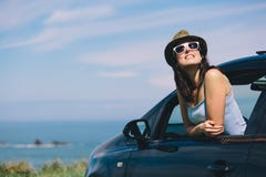 Relaxed woman on summer car road trip vacation royalty free stock image Relaxed woman on summer car road trip vacation royalty free stock image