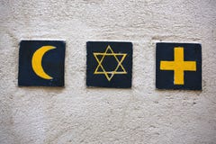 Religious Symbols: Islamic Crescent, Jewish David S Star, Christian Cross Stock Image Religious Symbols: Islamic Crescent, Jewish David S Star, Christian Cross Stock Image