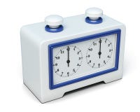Reloj del ajedrez en el fondo blanco 3d rinden los cilindros de image stock de ilustración Reloj del ajedrez en el fondo blanco 3d rinden los cilindros de image stock de ilustración