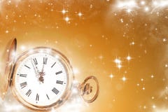 Reloj viejo con las estrellas y los copos de nieve Foto de archivo libre de regalías