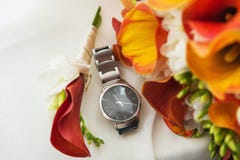 Reloj y boutonniere de lujo fotografía de archivo Reloj y boutonniere de lujo fotografía de archivo