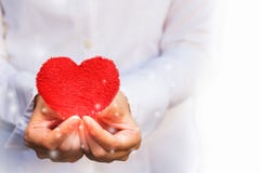 Remet des femmes donnant le coeur rouge photo stock Remet des femmes donnant le coeur rouge photo stock