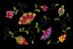 Remiendo tribal de la lana para bordar del bordado de la flor Ornamento floral colorido verde rojo brillante de la materia textil ilustración del vector Remiendo tribal de la lana para bordar del bordado de la flor Ornamento floral colorido verde rojo brillante de la materia textil ilustración del vector