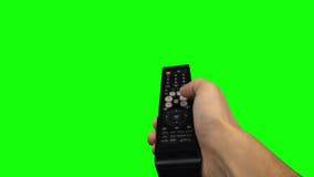 Remote control television changing one channel . Green screen