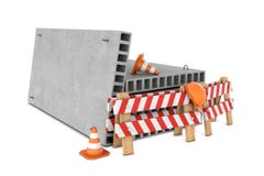 Rendering of traffic fences, cones, helmet and concrete floor slabs isolated on white background. royalty free illustration Rendering of traffic fences, cones, helmet and concrete floor slabs isolated on white background. royalty free illustration