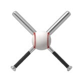 rendu 3d de deux battes de baseball en acier faisant une forme croisée avec un base-ball blanc géant devant elles illustration stock rendu 3d de deux battes de baseball en acier faisant une forme croisée avec un base-ball blanc géant devant elles illustration stock