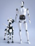 rendu 3D du robot masculin avec un chien futuriste de robot rendu 3D du robot masculin avec un chien futuriste de robot
