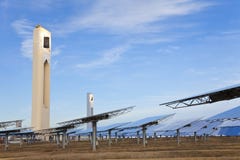 Renewable Green Energy Solar Tower & Mirror Panels stock image Renewable Green Energy Solar Tower & Mirror Panels stock image