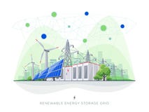 Renewable Solar and Wind Energy Battery Storage Smart Grid System with Power Lines