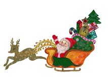 Renna dell'illustrazione di Santa Claus dell'acquerello su fondo bianco illustrazione di stock Renna dell'illustrazione di Santa Claus dell'acquerello su fondo bianco illustrazione di stock