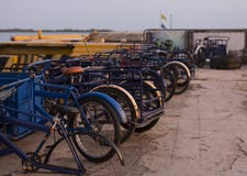 Rent of bicycles for tourism, some are awaiting restoration. stock photography Rent of bicycles for tourism, some are awaiting restoration. stock photography