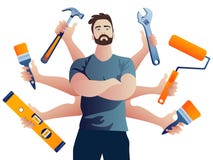 reparador Multi-armado do construtor Ilustração do vetor do serviço técnico ilustração stock reparador Multi-armado do construtor Ilustração do vetor do serviço técnico ilustração stock